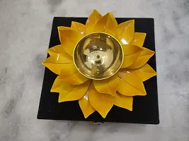 Iron And Brass Kamal Ptta Yellow Color Akhand Diya With Velvet Gift Boxnbsp;6 Inch Pack Of 1-thumb1