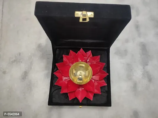 Iron And Brass Kamal Ptta Red Color Akhand Diya With Velvet Gift Box&nbsp;6 Inch Pack Of 1-thumb0
