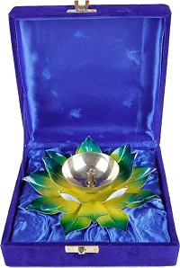 Iron And Brass Kamal Ptta Green Color Akhand Diya With Velvet Gift Boxnbsp;6 Inch Pack Of 1-thumb1