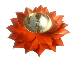 Heaven Decor Iron and Brass Kamal Ptta Orange Color Akhand Diya with Fancy Gift Box Size 6 inch-thumb2