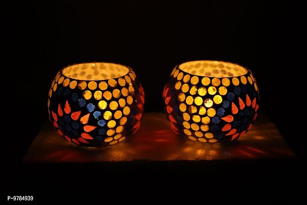 Mosaic Glass Tealight Candle Holders- Set Of 2&nbsp;