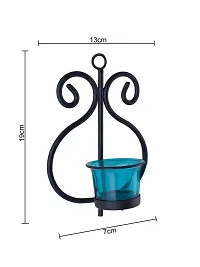 Heaven Decor Decorative Blue Glass Cup Tealight Candle Holder Wall Hanging Iron Votive, Festive Lights for Decoration Set 2-thumb1
