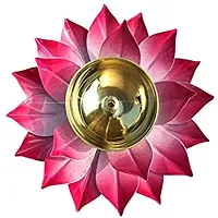 Heaven Decor Iron and Brass Kamal Ptta Pink Color Akhand Diya with Fancy Gift Box Size 5 inch-thumb2
