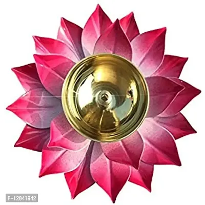 Heaven Decor Iron and Brass Kamal Ptta Pink Color Akhand Diya with Fancy Gift Box Size 5 inch-thumb3