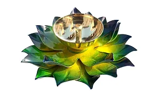 Heaven Decor Iron and Brass Kamal Ptta Green Color Diya Size 6 inch-thumb2