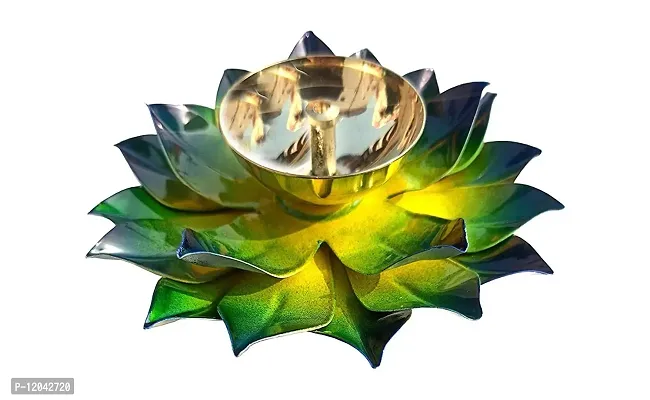 Heaven Decor Iron and Brass Kamal Ptta Green Color Diya Size 6 inch-thumb3