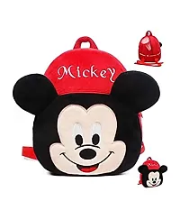 Heaven Decor Mickey Velvet Soft Plus Kidds School Bag Nursury class to 5 ( Size - 14 inch ) (color - Red )-thumb1