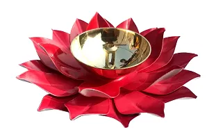 Heaven Decor Iron and Brass Kamal Ptta Red Color Akhand Diya with Fancy Gift Box Size 6 inch-thumb2