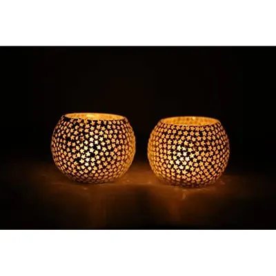 Heaven Decor Mosaic Glass Tealight Candle Holders(Setof 2)