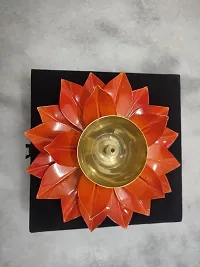 Heaven Decor Iron and Brass Kamal Ptta Orange Color Akhand Diya with Fancy Gift Box Size 6 inch-thumb3