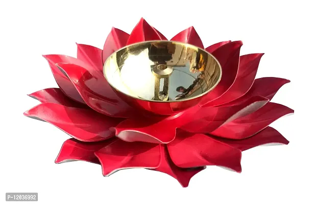 Heaven Decor Iron and Brass Kamal Ptta Magenta Color Diya Size 6 inch-thumb2