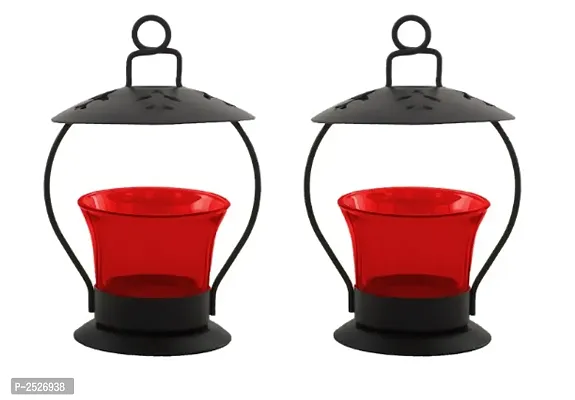 Red Glass Tealight Candle Holder Set Of 2