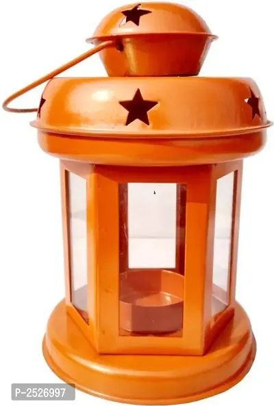 Decorative Hanging Tealight Candle Holder Lantern - Orange