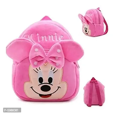 Heaven Decor Minnie Velvet Soft Plus Kidds School Bag Nursury class to 5 ( Size - 14 inch ) (color - Pink )