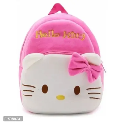 Heaven Decor Hellokitty Velvet Soft Plus Kidds School Bag Nursury class to 5 ( Size - 14 inch ) (color - Pink )