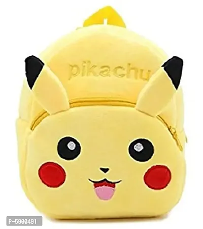 Heaven Decor Pikachu Velvet Soft Plus Kidds School Bag Nursury class to 5 ( Size - 14 inch ) (color - yellow )-thumb0