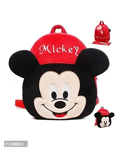 Heaven Decor Mickey Combo Velvet Soft Plus Kidds School Bag Nursury class to 5 ( Size - 14 inch ) (color - Red )-thumb0