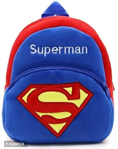 Heaven Decor Superman Soft Velvet Kids School Bag Nursury Class To 5 ( Size - 14 inch ) ( Color - Blue )-thumb0