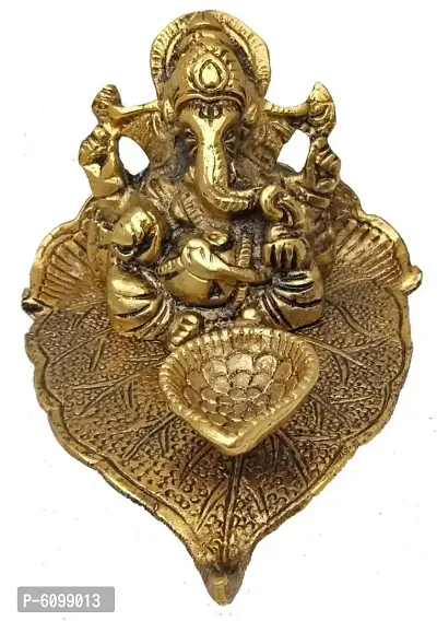 heaven deacute;cor leaf ganesh god idol decorative murti with diya-thumb2