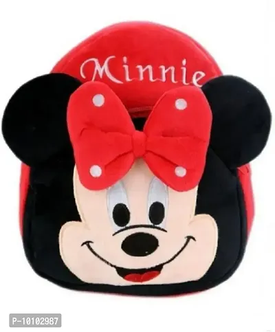 Heaven Decor red minnie Velvet Soft Plus Kidds School Bag Nursury class to 5 ( Size - 14 inch ) (color - Red )-thumb0