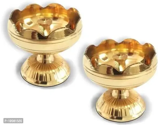 Heaven decor Brass Akhand Jyot| Decorative Brass Oil Lamp | Brass Table Diya Brass (Pack of 2) Table Diya Set-thumb4