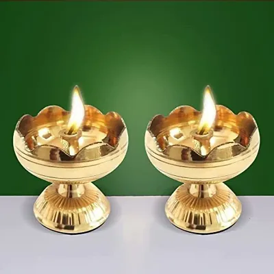 Heaven decor Brass Akhand Jyot| Decorative Brass Oil Lamp | Brass Table Diya Brass (Pack of 2) Table Diya Set
