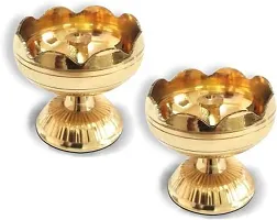 Heaven decor Brass Akhand Jyot| Decorative Brass Oil Lamp | Brass Table Diya Brass (Pack of 2) Table Diya Set-thumb2