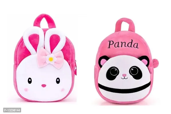 Heaven Deco naughty and pink panda Velvet Soft Plus Kidds School Bag Nursury class to 5 ( Size - 14 inch ) (color - Red )-thumb0