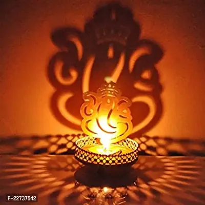 Heaven Decor Shadow Ganesh Ji Metal Tealight Candle Holder-thumb0
