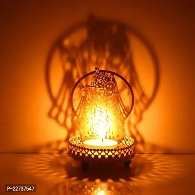 Heaven Decor Shadow Radha Krishan Ji Metal Tealight Candle Holder-thumb0