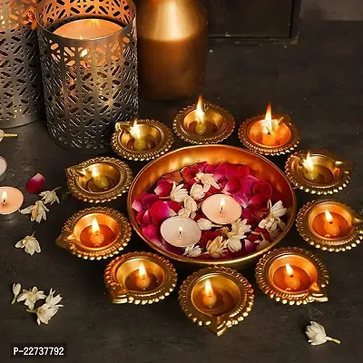 Heaven Decor Urli Diya Shape Puja Urli Bowl for Home Decor Floating Flowers Decorative and Diwali Decoration Handcrafted 10 inch