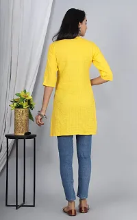 SUDHI Kurtis Presents Designer Cotton Pintuks V-Neck Short Kurta/Kurtis for Women  Girls (X-Small, Yellow)-thumb1