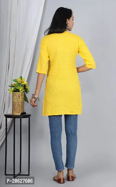 SUDHI Kurtis Presents Designer Cotton Pintuks V-Neck Short Kurta/Kurtis for Women  Girls (X-Small, Yellow)-thumb2
