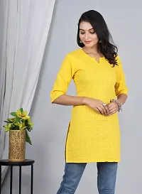 SUDHI Kurtis Presents Designer Cotton Pintuks V-Neck Short Kurta/Kurtis for Women  Girls (X-Small, Yellow)-thumb3