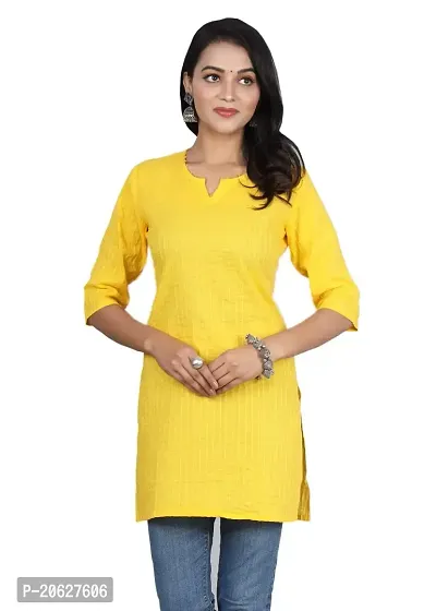 SUDHI Kurtis Presents Designer Cotton Pintuks V-Neck Short Kurta/Kurtis for Women  Girls (X-Small, Yellow)-thumb0