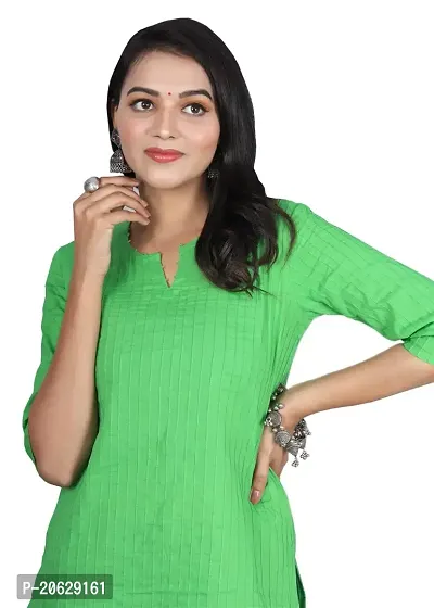 SUDHI Kurtis Presents Designer Cotton Pintuks V-Neck Short Kurta/Kurtis for Women  Girls (X-Small, Green)