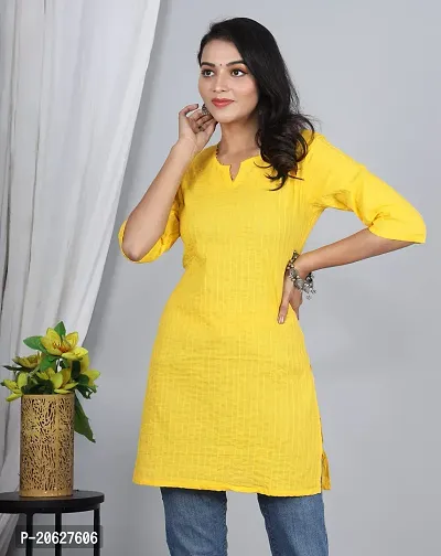 SUDHI Kurtis Presents Designer Cotton Pintuks V-Neck Short Kurta/Kurtis for Women  Girls (X-Small, Yellow)-thumb3