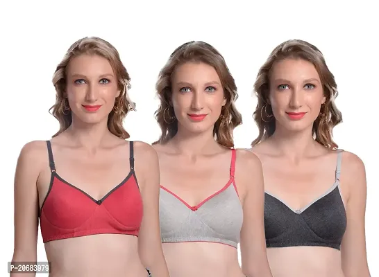 Buy Verdon Women's Lightly-Padded, Non-Wired Bra for Girls and Ladies Set  Combo Pack of 3, Red, Grey, Black