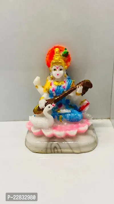 Maa Saraswati Resin Idol Spiritual Puja Showpiece Multicolour, Small Pack Of 1-thumb0