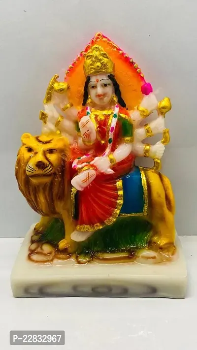 Marble Dust Mata Sherawali, Goddess Durga Mata Sitting On Lion, Multicolor