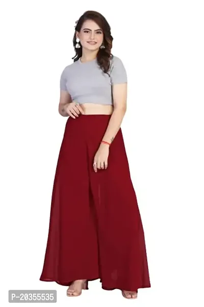 K More Creation Women's Georgette Relaxed Fit Casual Heavy Flared Fashionable and Trendy Sharara Free Size Color: Maroon-thumb0