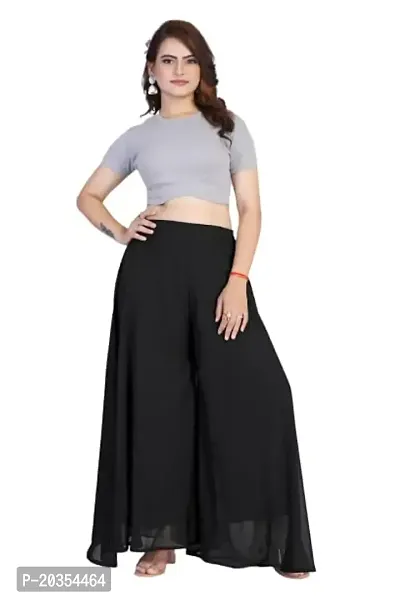 K More Creation Women's Georgette Relaxed Fit Casual Heavy Flared Fashionable and Trendy Sharara Free Size Color: Black-thumb0