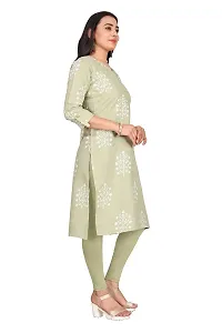 K MORE CREATION Women Printed Cotton Linen Straight Kurta (Light Mehandi)-thumb2