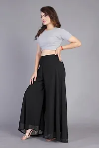 K More Creation Women's Georgette Relaxed Fit Casual Heavy Flared Fashionable and Trendy Sharara Free Size Color: Black-thumb3