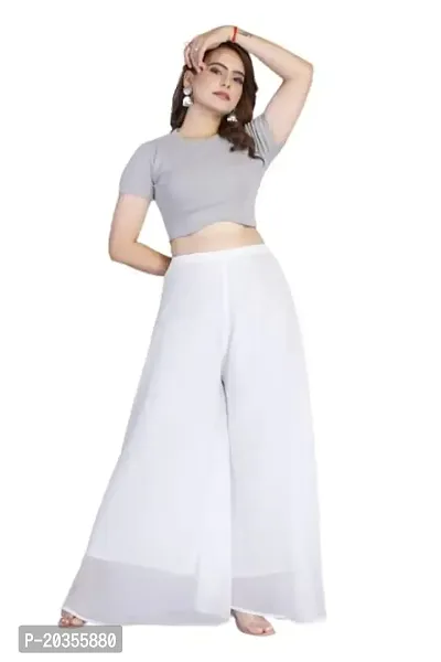 K More Creation Women's Georgette Relaxed Fit Casual Heavy Flared Fashionable and Trendy Sharara Free Size Color: White