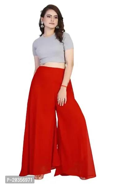 K More Creation Women's Georgette Relaxed Fit Casual Heavy Flared Fashionable and Trendy Sharara Free Size Color: Red