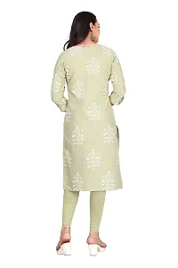 K MORE CREATION Women Printed Cotton Linen Straight Kurta (Light Mehandi)-thumb1