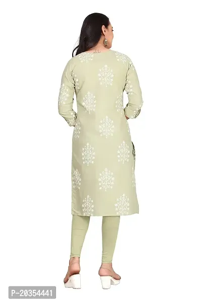 K MORE CREATION Women Printed Cotton Linen Straight Kurta (Light Mehandi)-thumb2