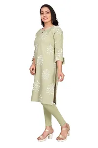 K MORE CREATION Women Printed Cotton Linen Straight Kurta (Light Mehandi)-thumb3