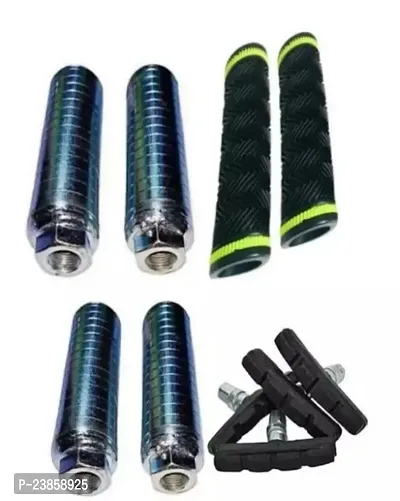 Cycle handle grips and foot rest with brake shoes